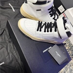 Saint Laurent LAX Mid-Top Sneakers EU 41 White Black Leather Unisex w/ Box